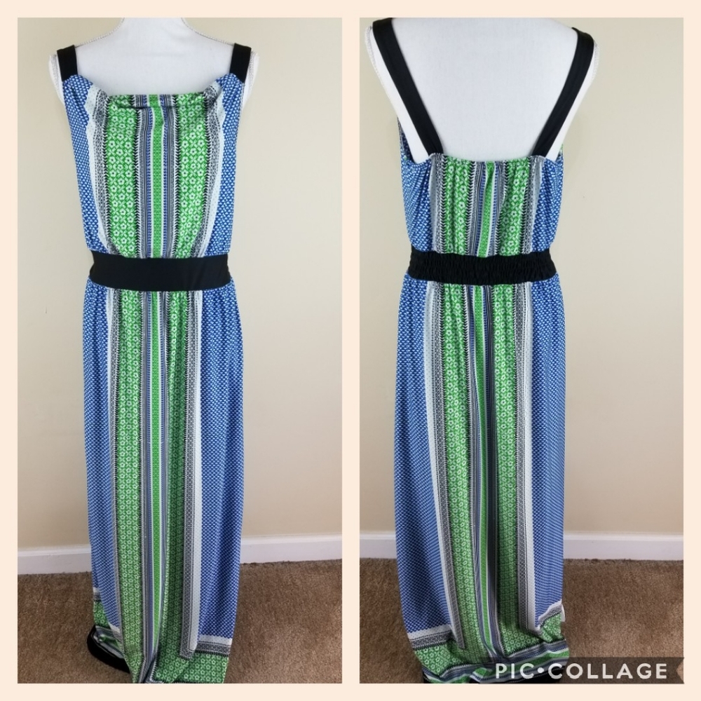 New Directions Blue/Green Stripe Maxi Cowl Neck M